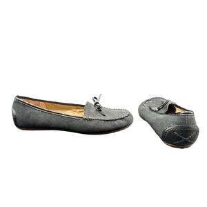 Lands’ End Black Suede Moccasin Ballet Flats Bow Shoes Women’s 8M